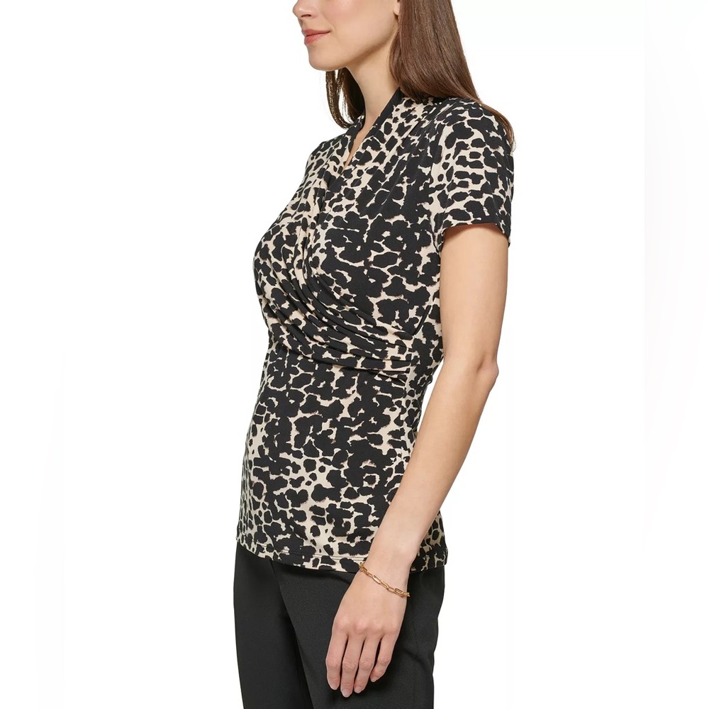 NWT DKNY Petite Women's Animal-Print Draped Blouse Size PL - Picture 4 of 7